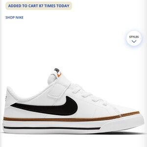 Nike Little Kid White Low-Top Sneakers with Black Swoosh and Brown Trim